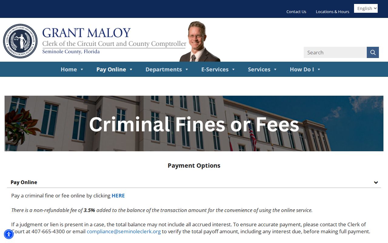 Seminole County criminal record court payment channels