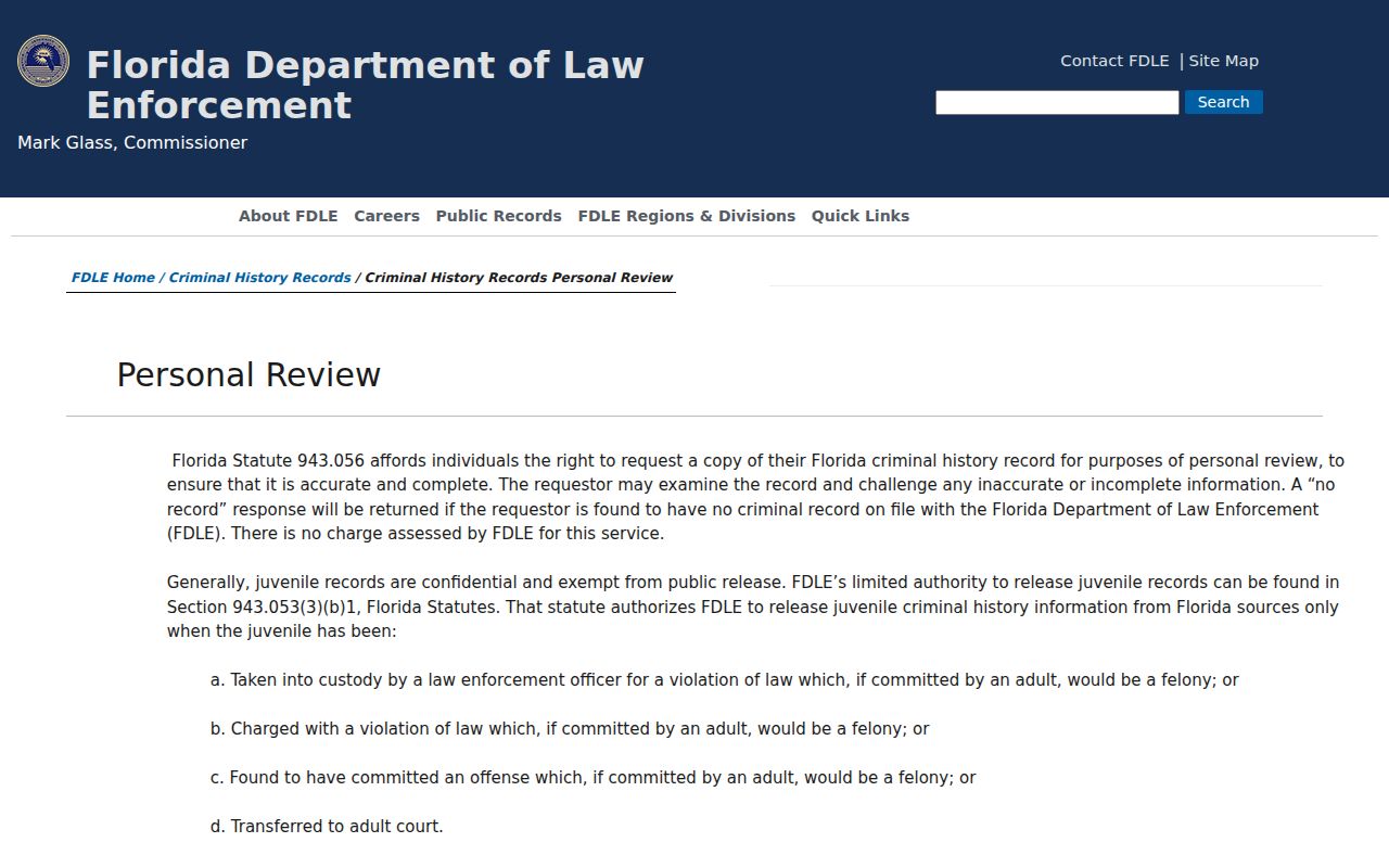 Seminole County criminal court case FDLE personal review