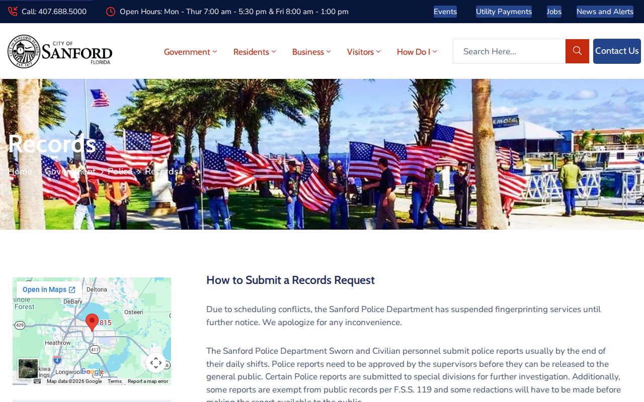Sanford Police Records request information