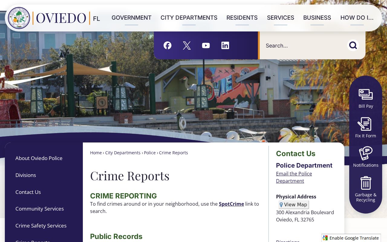 Oviedo Police crime reports page