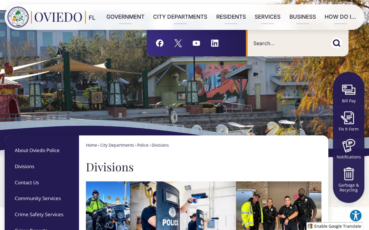 Oviedo Police Department divisions and records information